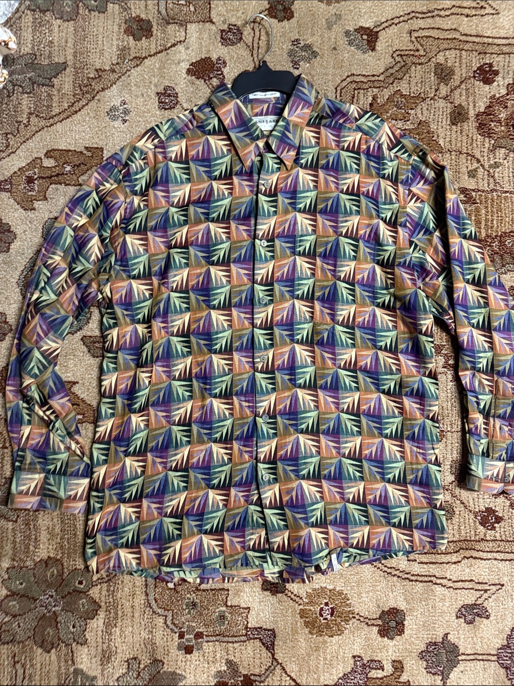 Jhane Barnes woven in Japan men’s geometric button front shirt large